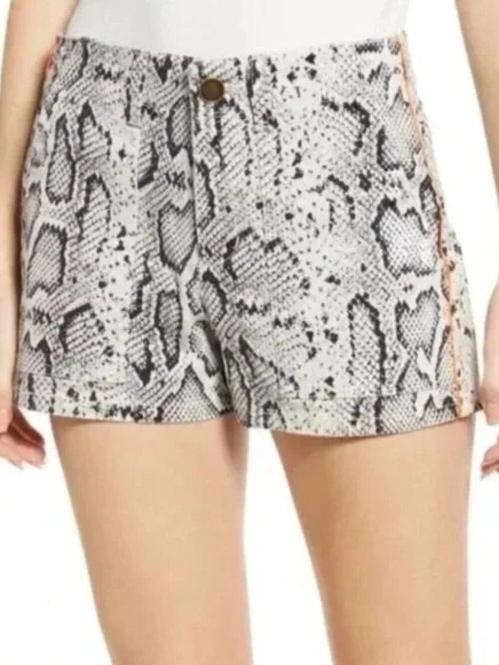 Pam & Gela Python Print Lace Up Cord Trim High Waisted Shorts